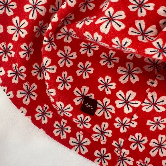 TEA Collection SORA Wrap Neck Fiery Red Floral Dress Girl Size 6 90s Long Sleeve - Picture 5 of 5